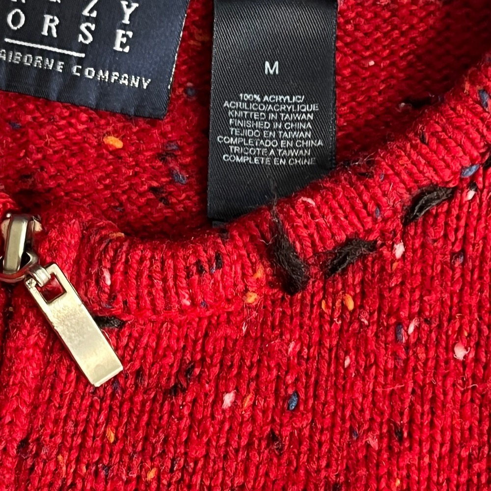 Crazy Horse Liz Claiborne Red Christmas Cat Knit Sweater Vest Zip Front Medium - Picture 9 of 9